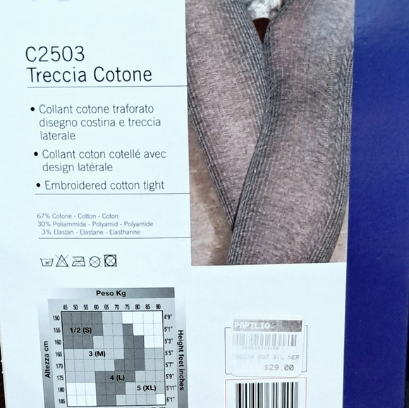 Women Winter Warm Black Tights Embroidered Cotton Pantyhose Made in Italy - Picture 4 of 4